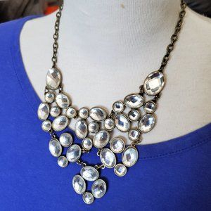 14" Bronze White Oval Panel Bib Style Necklace Casual Women Fashion Design